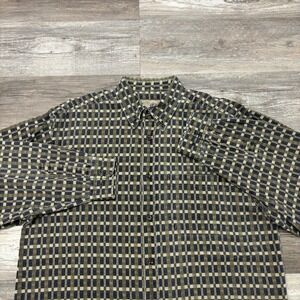 Vintage 90s The Territory Ahead Tan Blue Mens XL Grid Check Button Shirt Funky